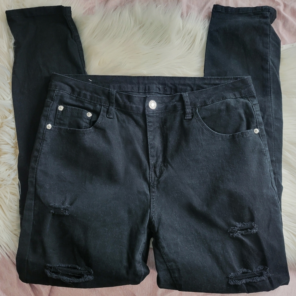 Galmint Denim Black Distressed Skinny Leg Jeans size 12